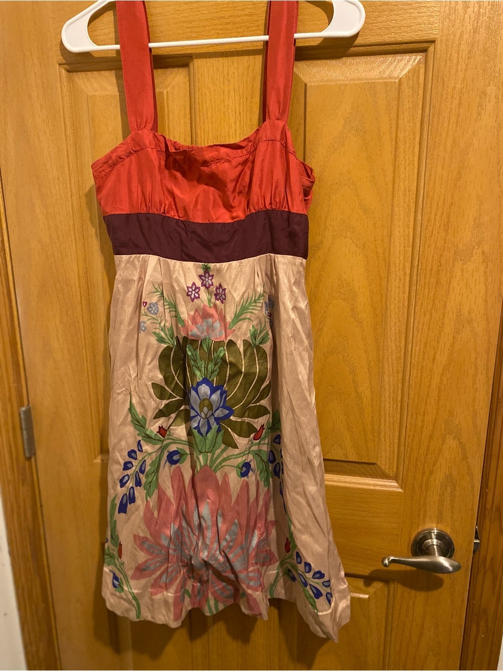 Floreat Red and Beige Floral Sundress with Purple Band